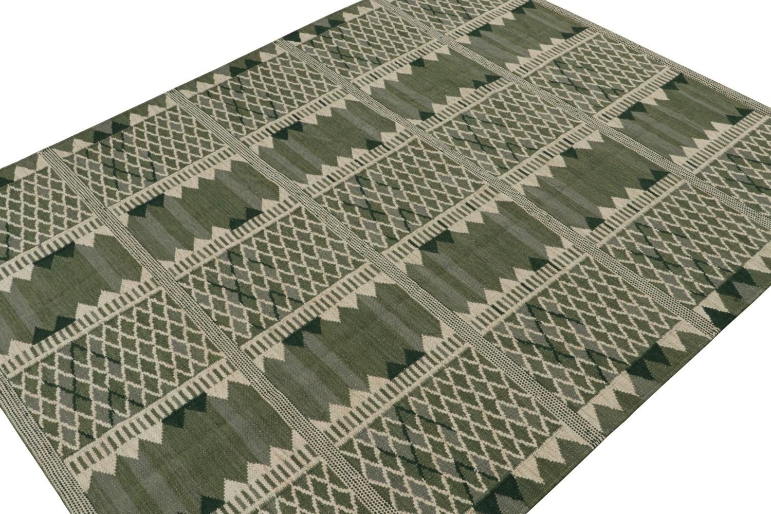 Custom Scandinavian Rug in Green Geometric Pattern