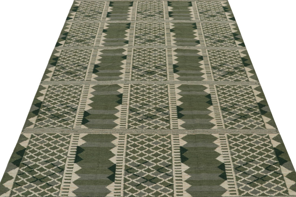Custom Scandinavian Rug in Green Geometric Pattern