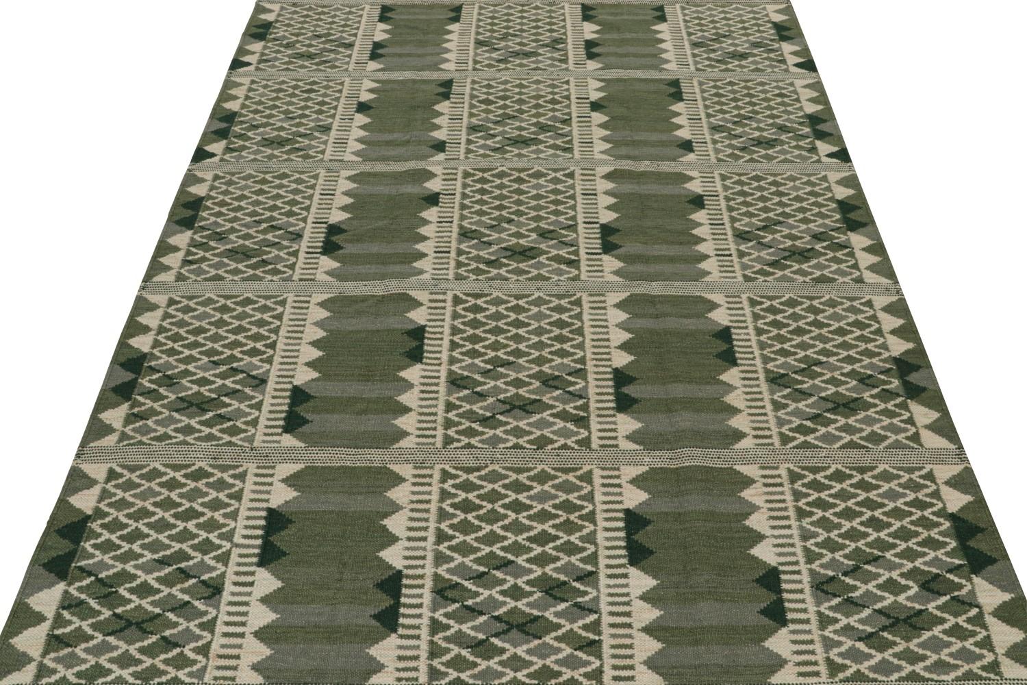 Custom Scandinavian Rug in Green Geometric Pattern