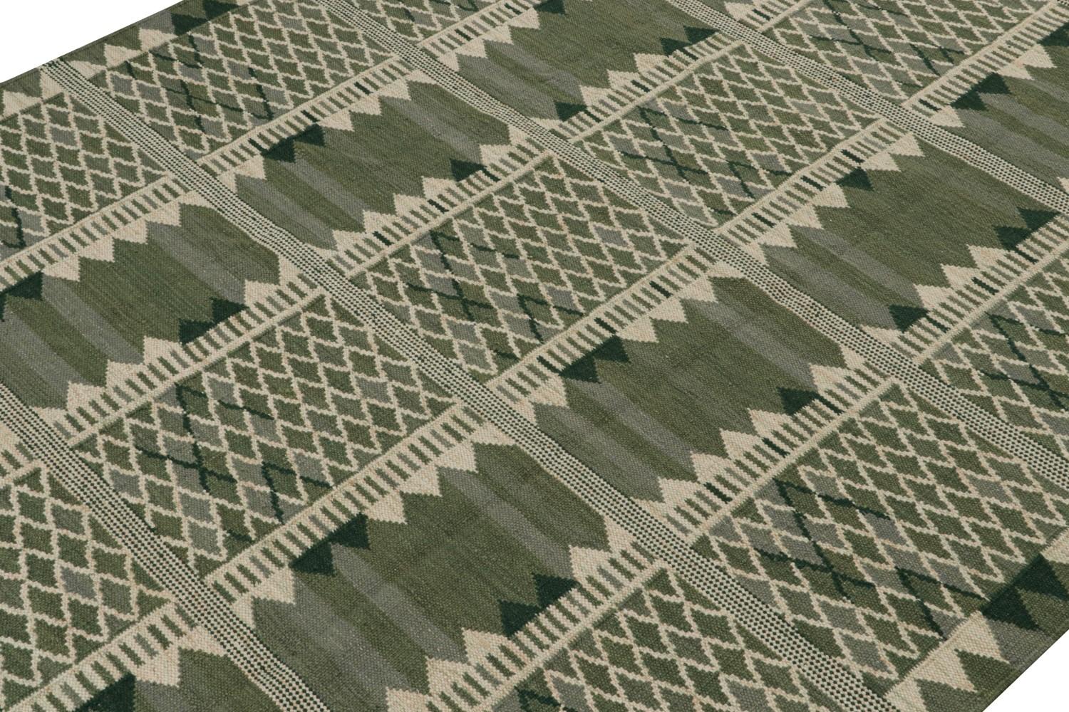 Custom Scandinavian Rug in Green Geometric Pattern