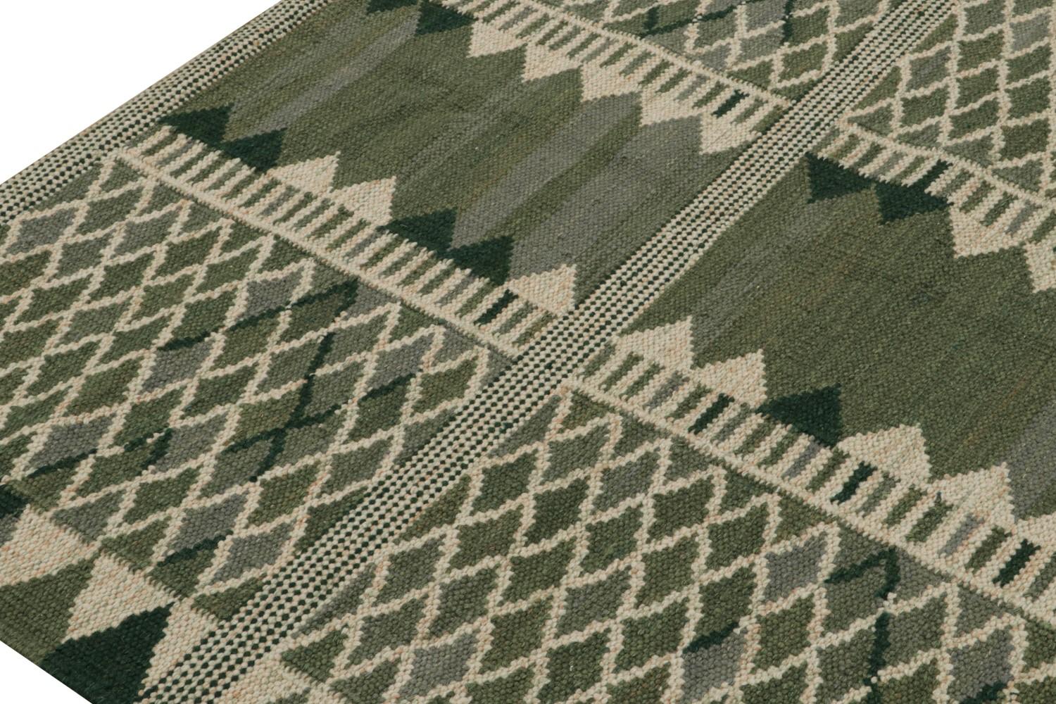 Custom Scandinavian Rug in Green Geometric Pattern