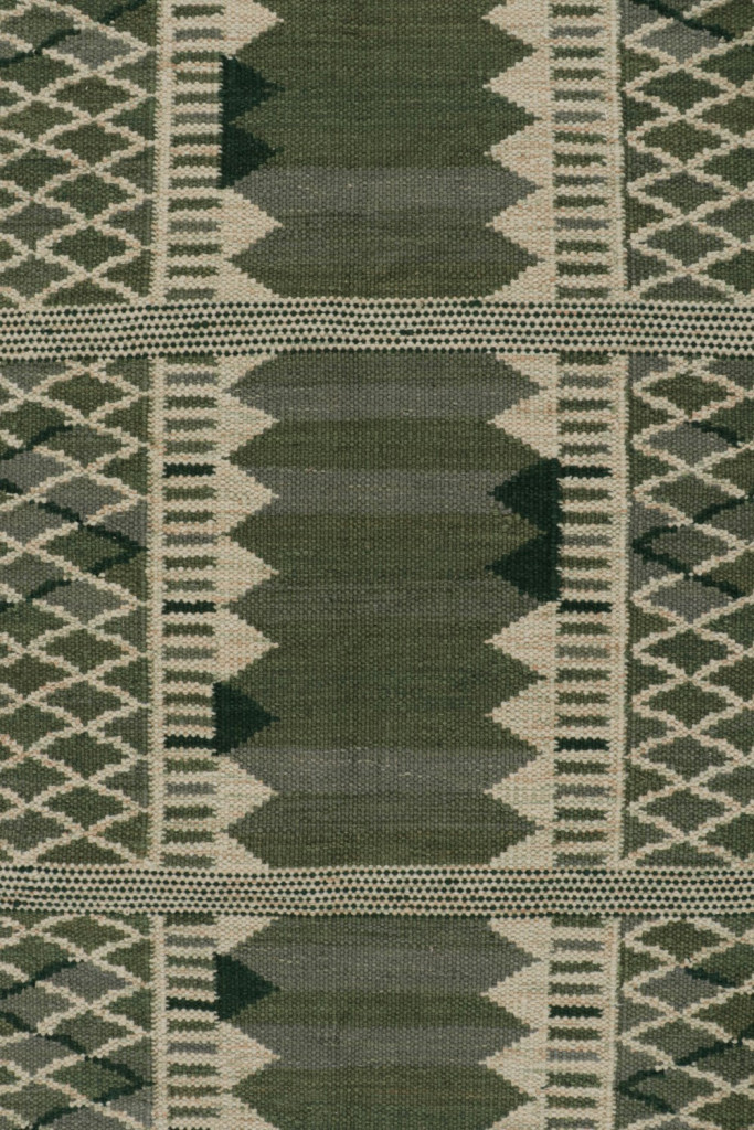 Custom Scandinavian Rug in Green Geometric Pattern