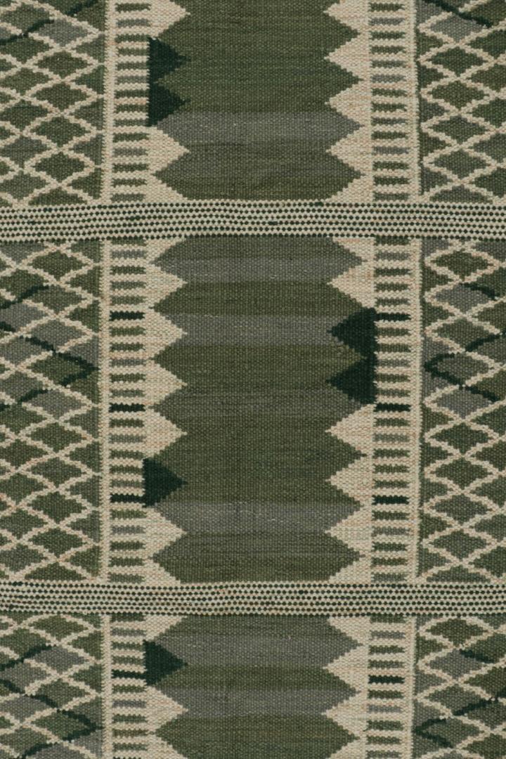 Custom Scandinavian Rug in Green Geometric Pattern