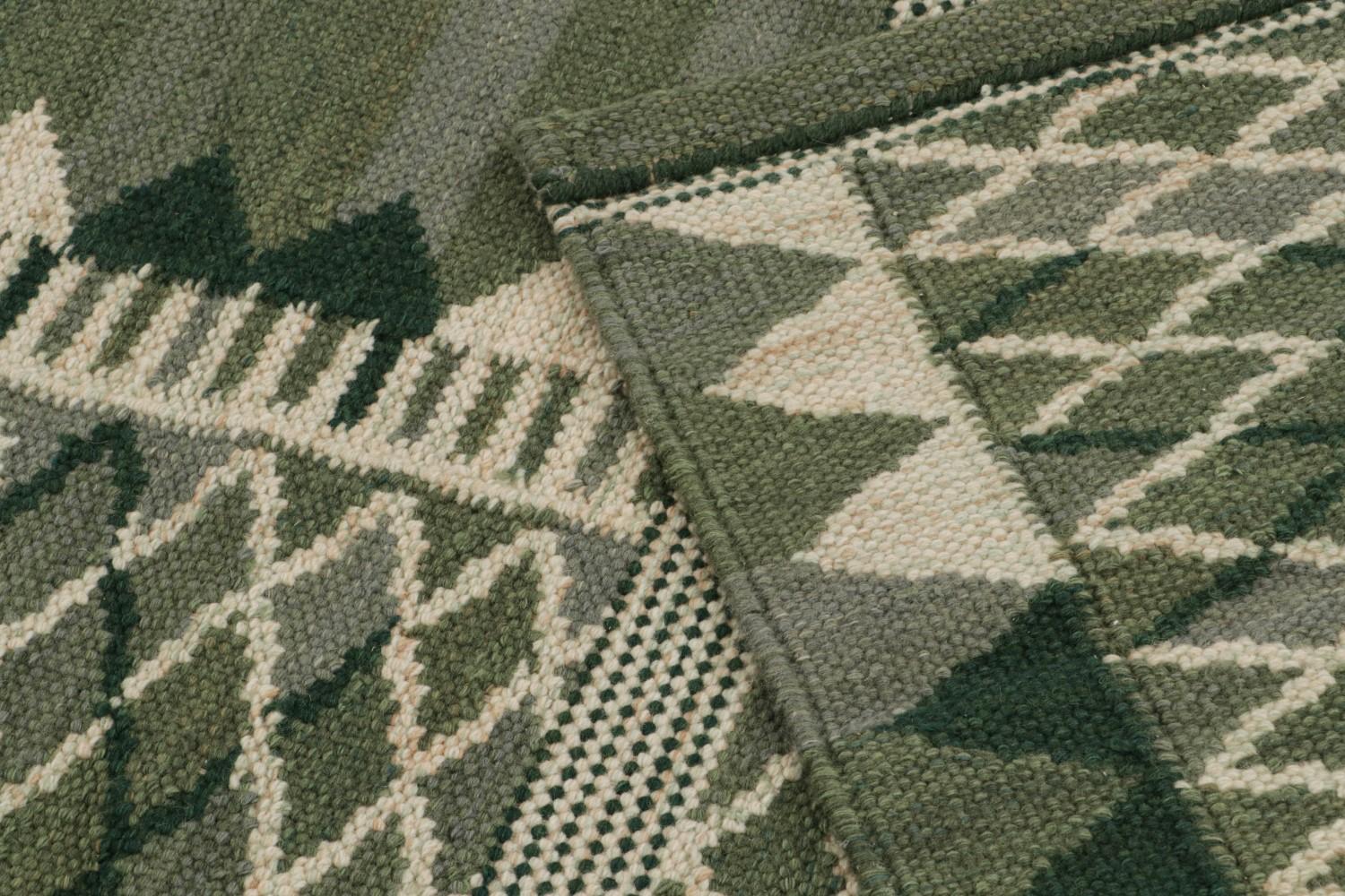 Custom Scandinavian Rug in Green Geometric Pattern