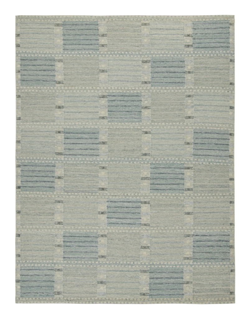 Rug & Kilim’s Custom Scandinavian Rug with Blue Geometric Patterns