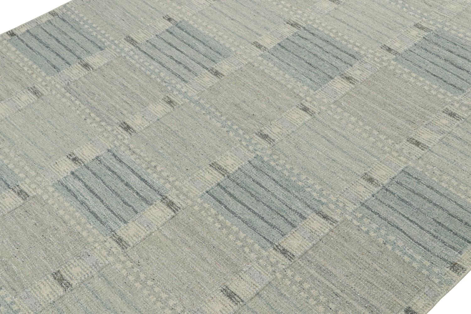 Custom Scandinavian Kilim Rug with Blue Geometric Patterns