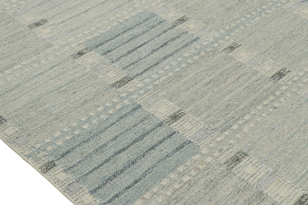 Custom Scandinavian Kilim Rug with Blue Geometric Patterns