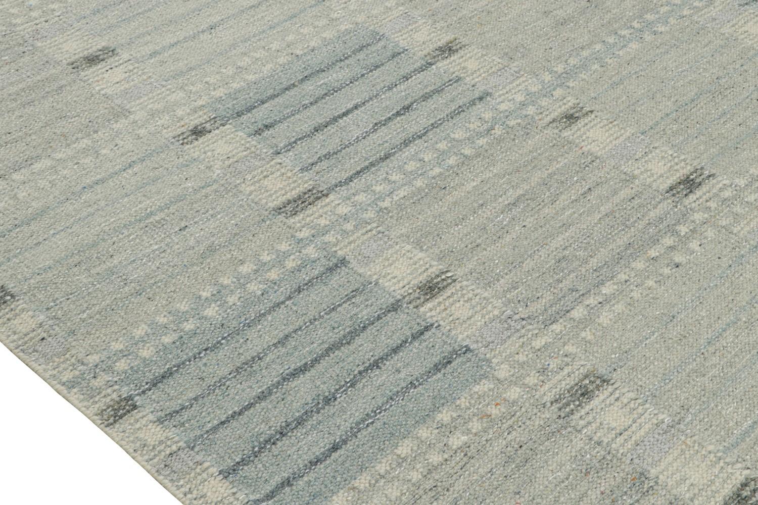 Custom Scandinavian Kilim Rug with Blue Geometric Patterns