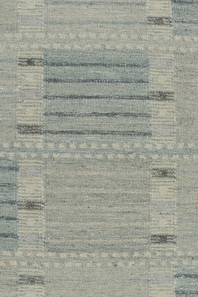 Custom Scandinavian Kilim Rug with Blue Geometric Patterns