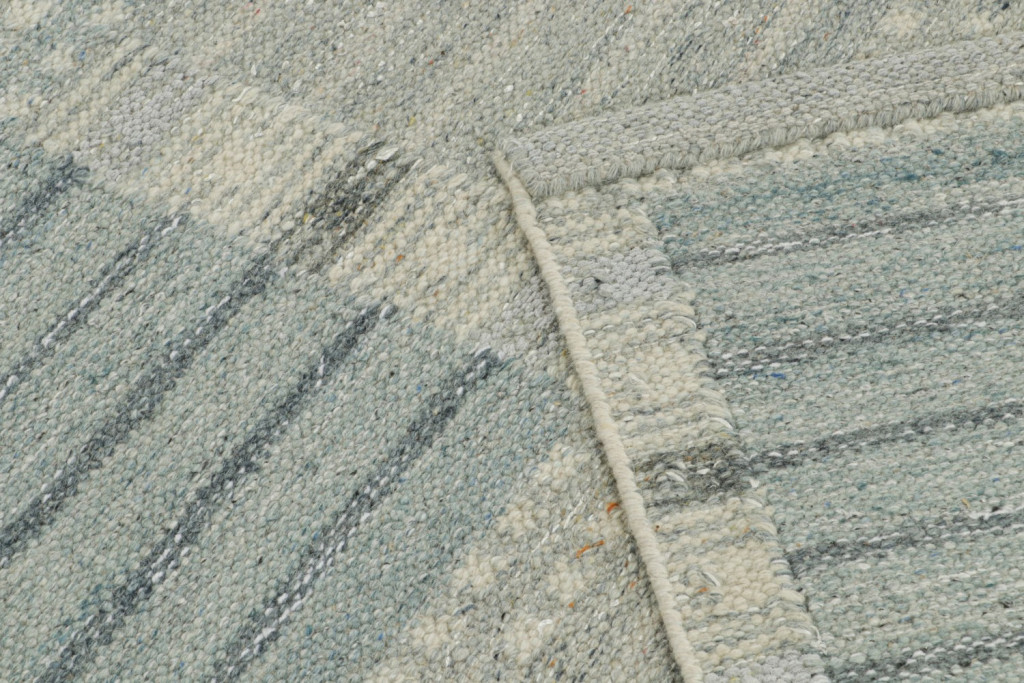 Custom Scandinavian Kilim Rug with Blue Geometric Patterns