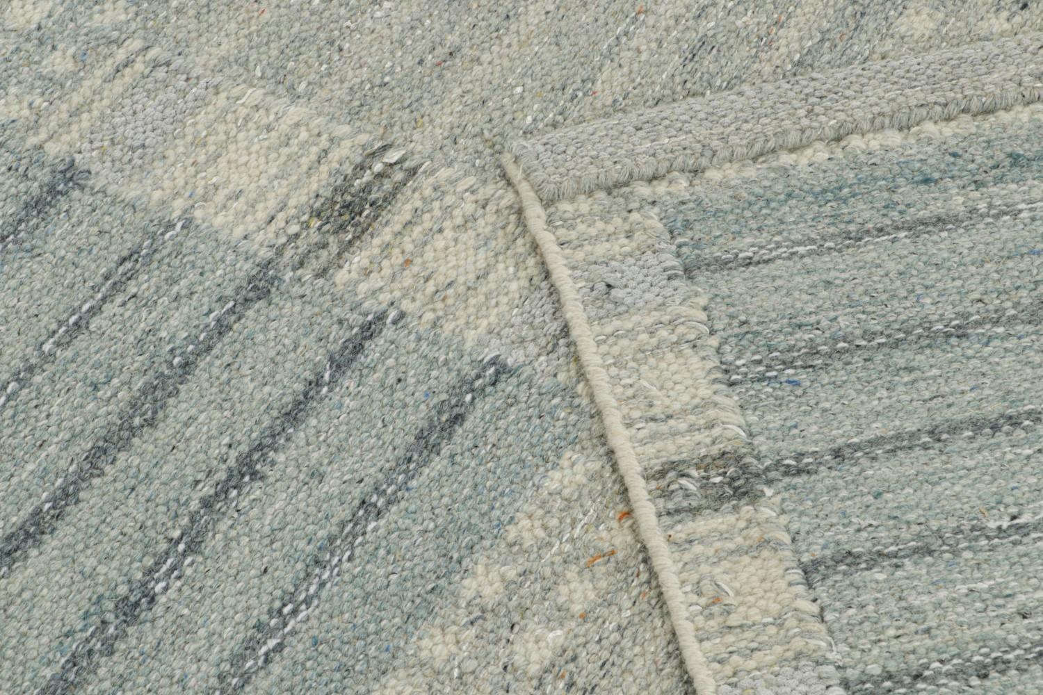 Custom Scandinavian Kilim Rug with Blue Geometric Patterns