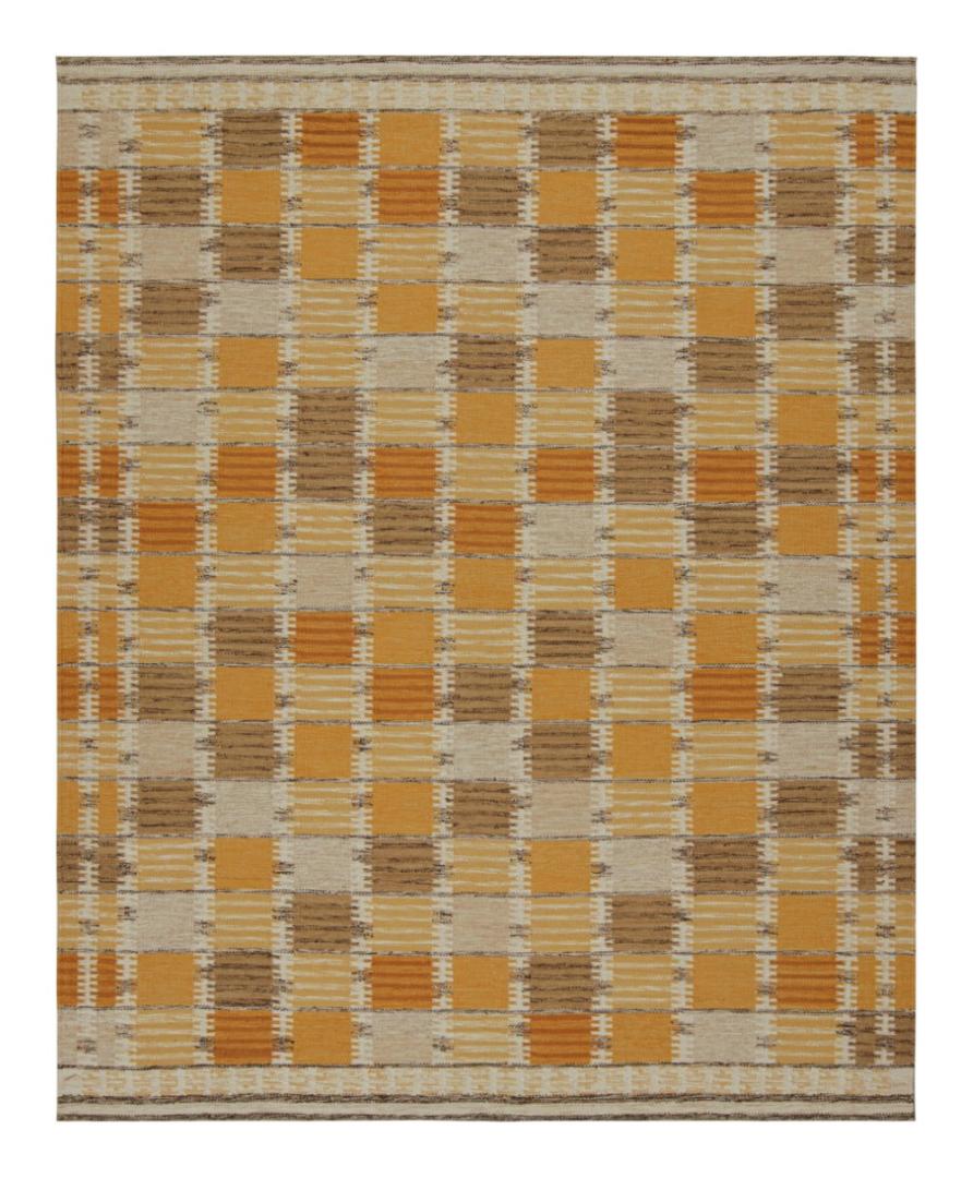 Swedish Scandinavian Kilim in Gold and Brown