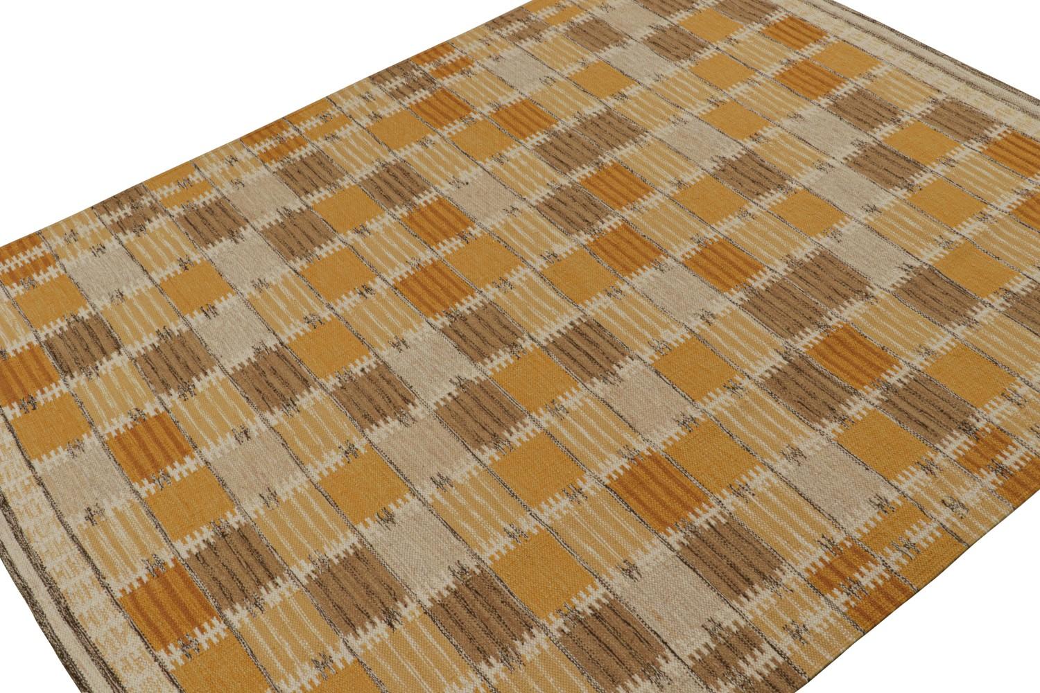 Swedish Scandinavian Kilim in Gold and Brown