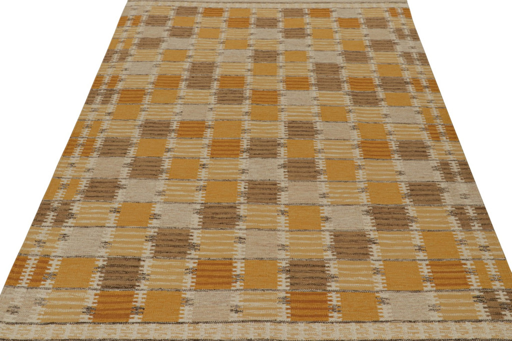 Swedish Scandinavian Kilim in Gold and Brown
