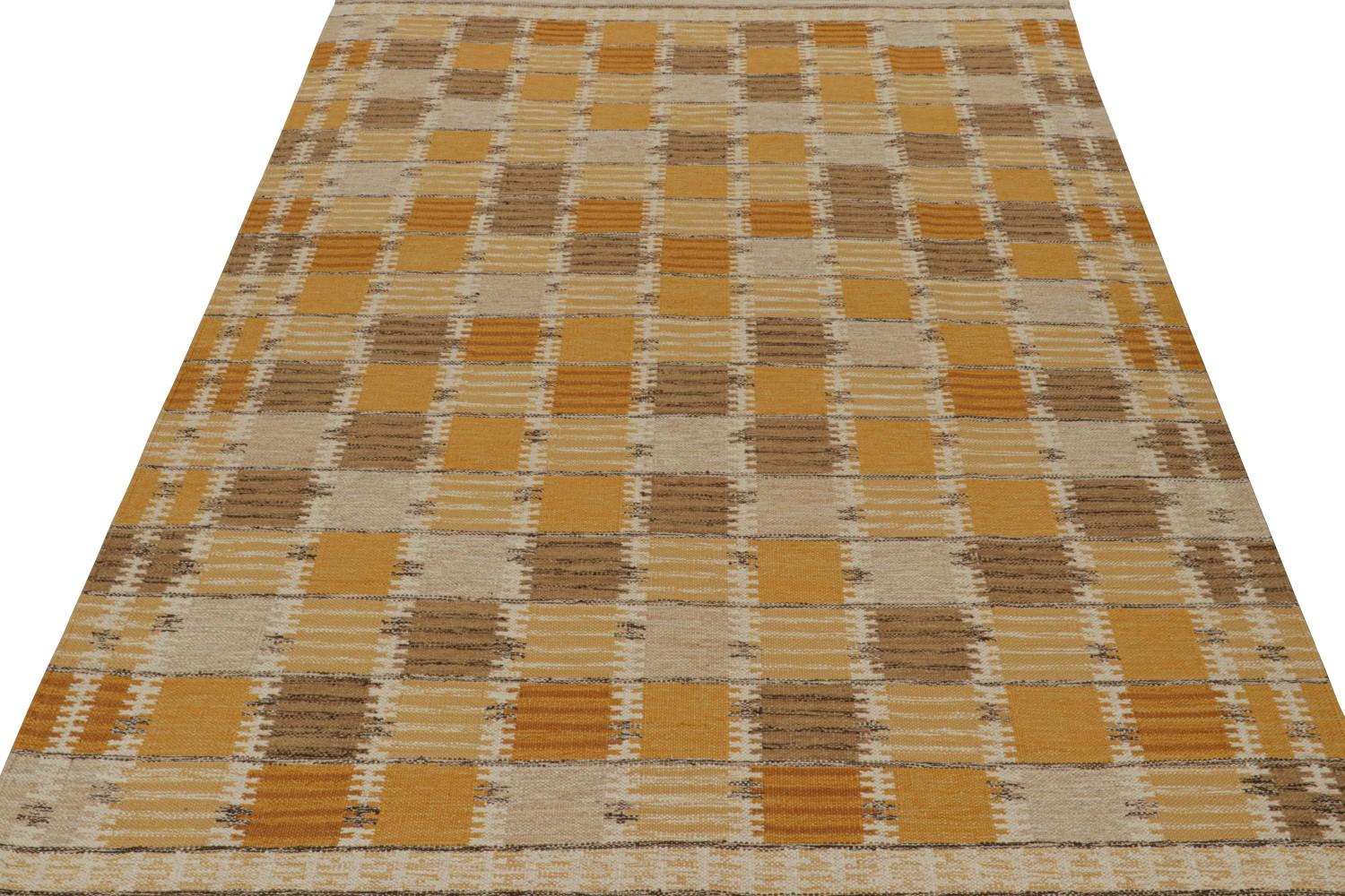 Swedish Scandinavian Kilim in Gold and Brown