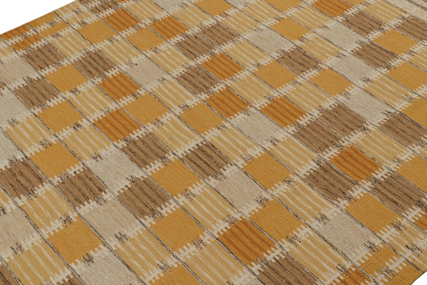 Swedish Scandinavian Kilim in Gold and Brown