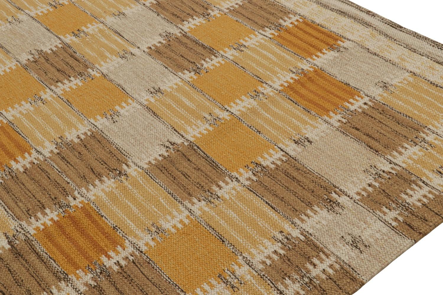 Swedish Scandinavian Kilim in Gold and Brown