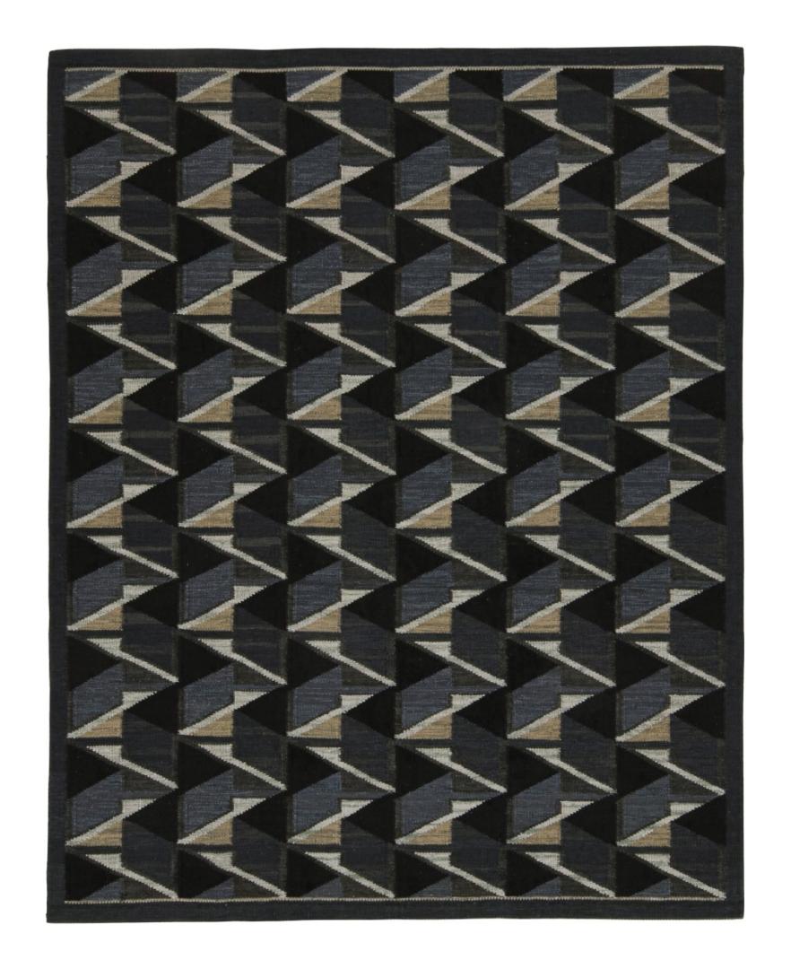 Scandinavian Kilim in Black and Blue Geometric