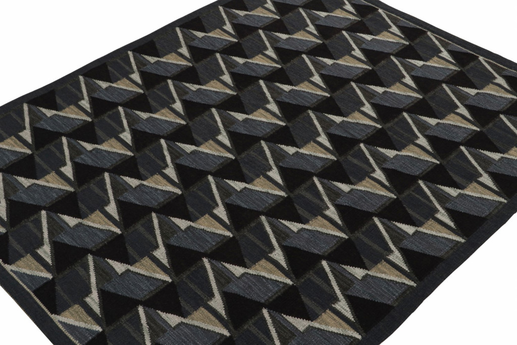 Scandinavian Kilim in Black and Blue Geometric