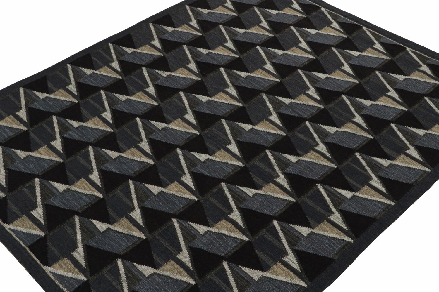 Scandinavian Kilim in Black and Blue Geometric