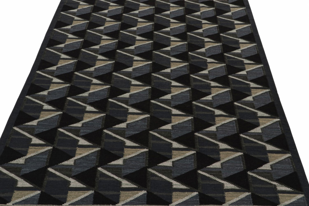 Scandinavian Kilim in Black and Blue Geometric