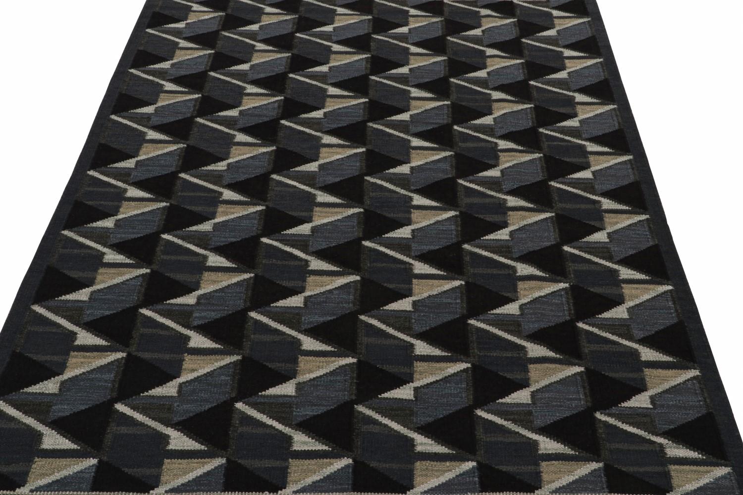 Scandinavian Kilim in Black and Blue Geometric