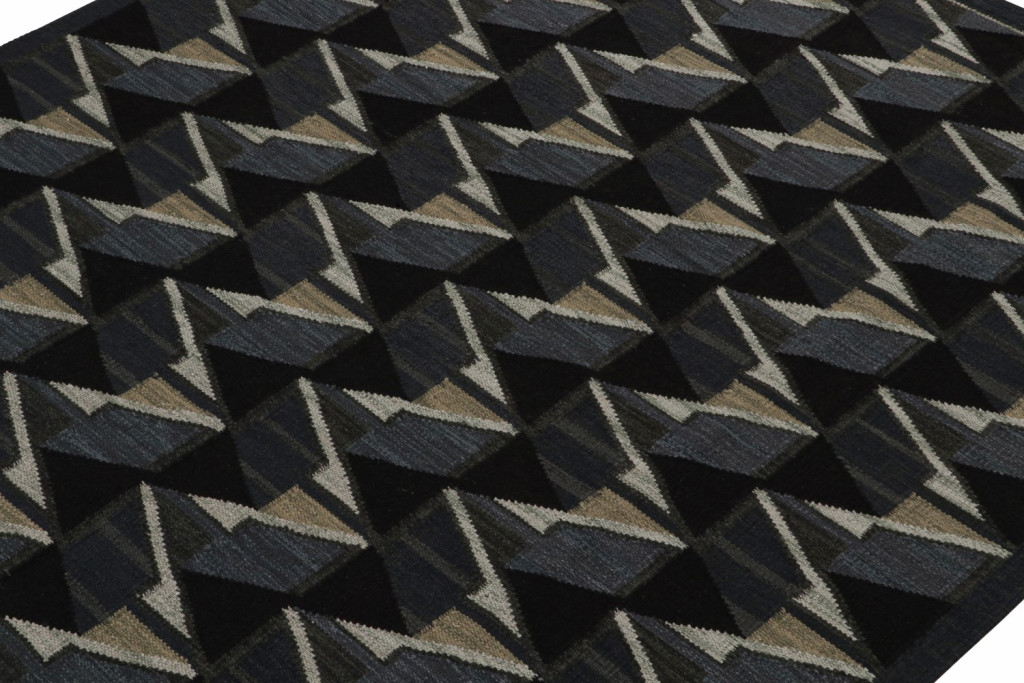 Scandinavian Kilim in Black and Blue Geometric