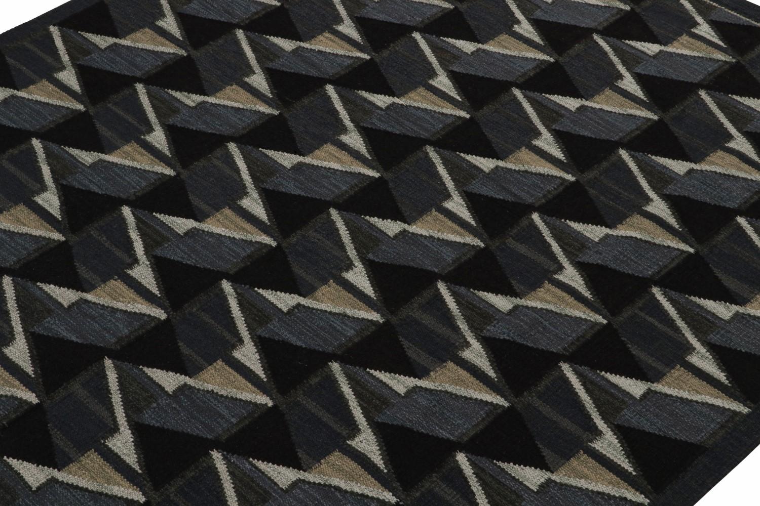 Scandinavian Kilim in Black and Blue Geometric