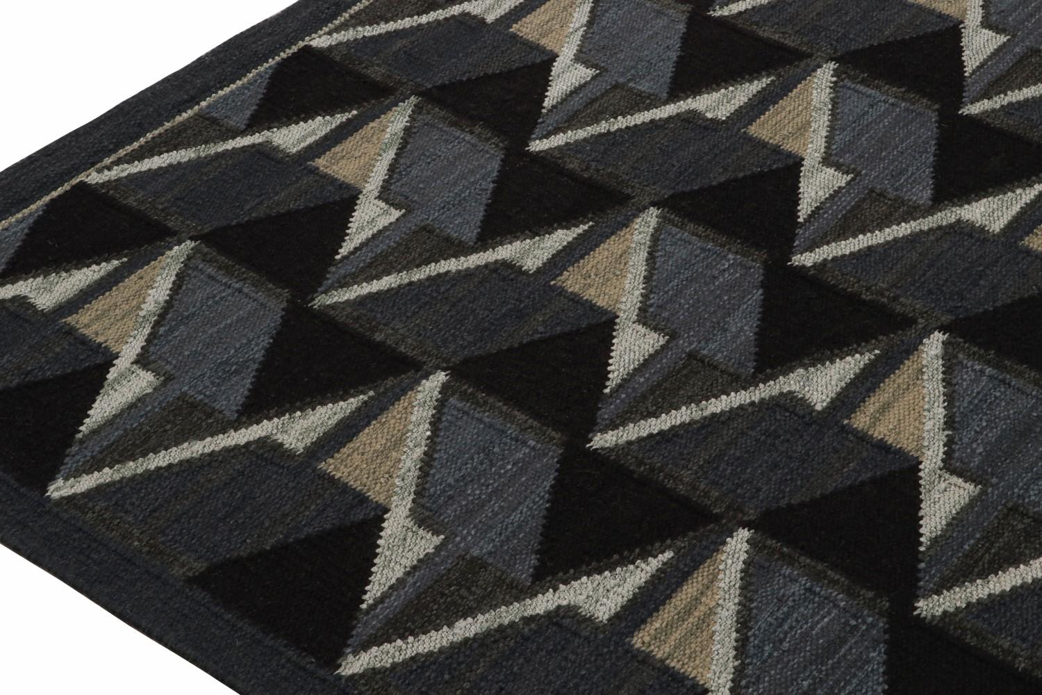 Scandinavian Kilim in Black and Blue Geometric