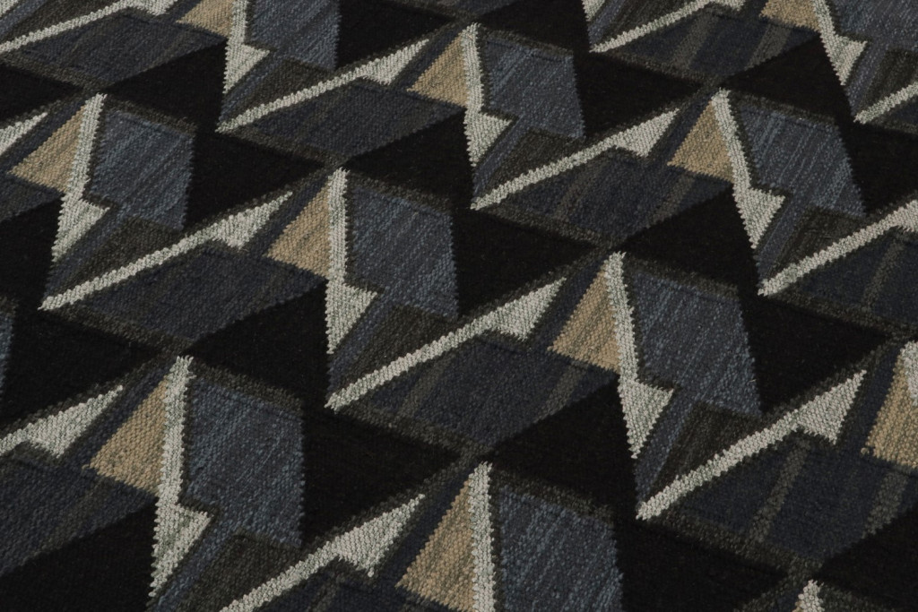 Scandinavian Kilim in Black and Blue Geometric