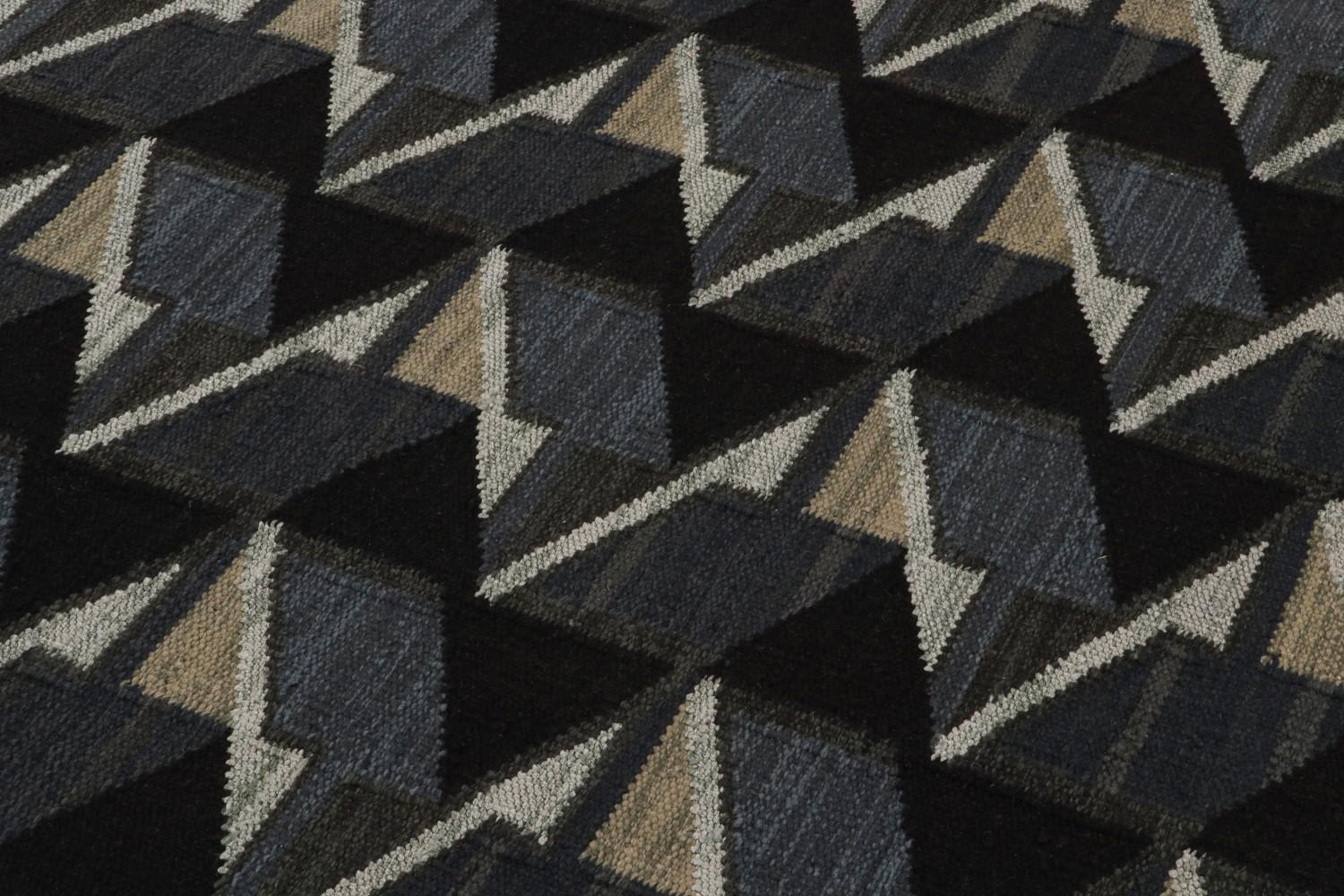 Scandinavian Kilim in Black and Blue Geometric