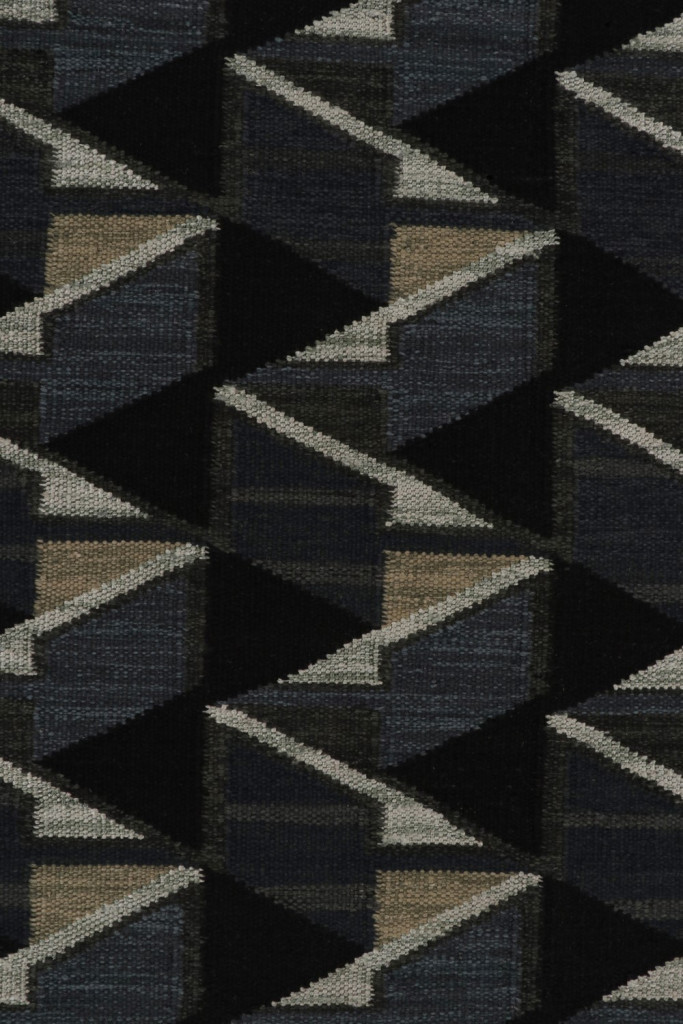 Scandinavian Kilim in Black and Blue Geometric