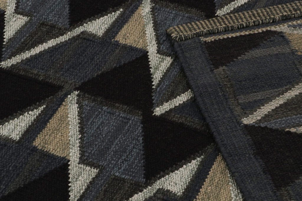 Scandinavian Kilim in Black and Blue Geometric