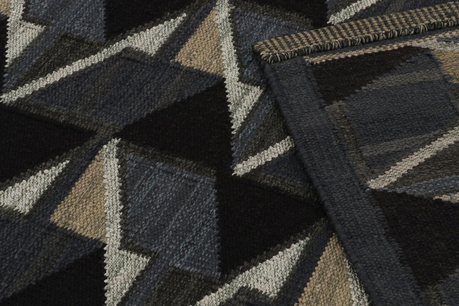 Scandinavian Kilim in Black and Blue Geometric