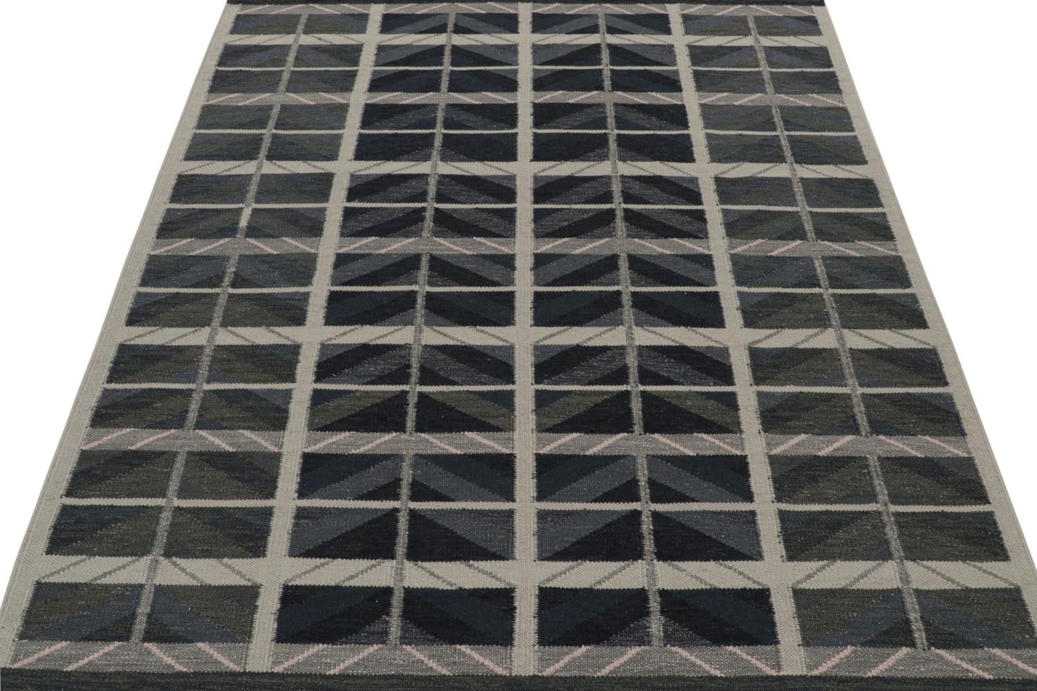 Scandinavian Kilim Rug in Blue and Gray