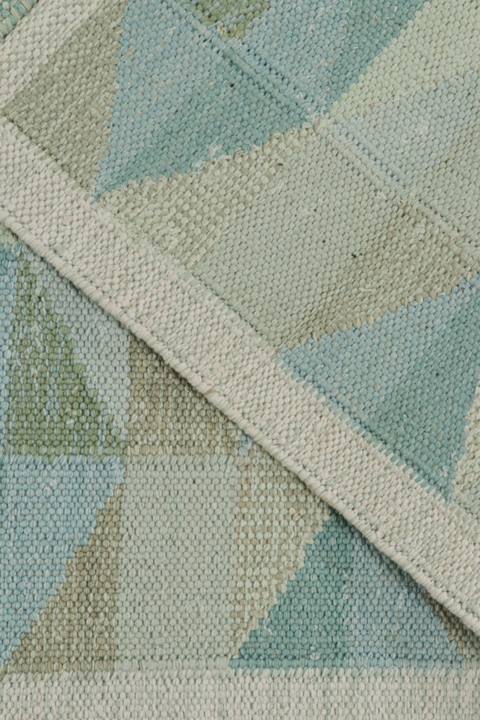 Custom Scandinavian Kilim Rug with Blue and Beige Geometric Patterns