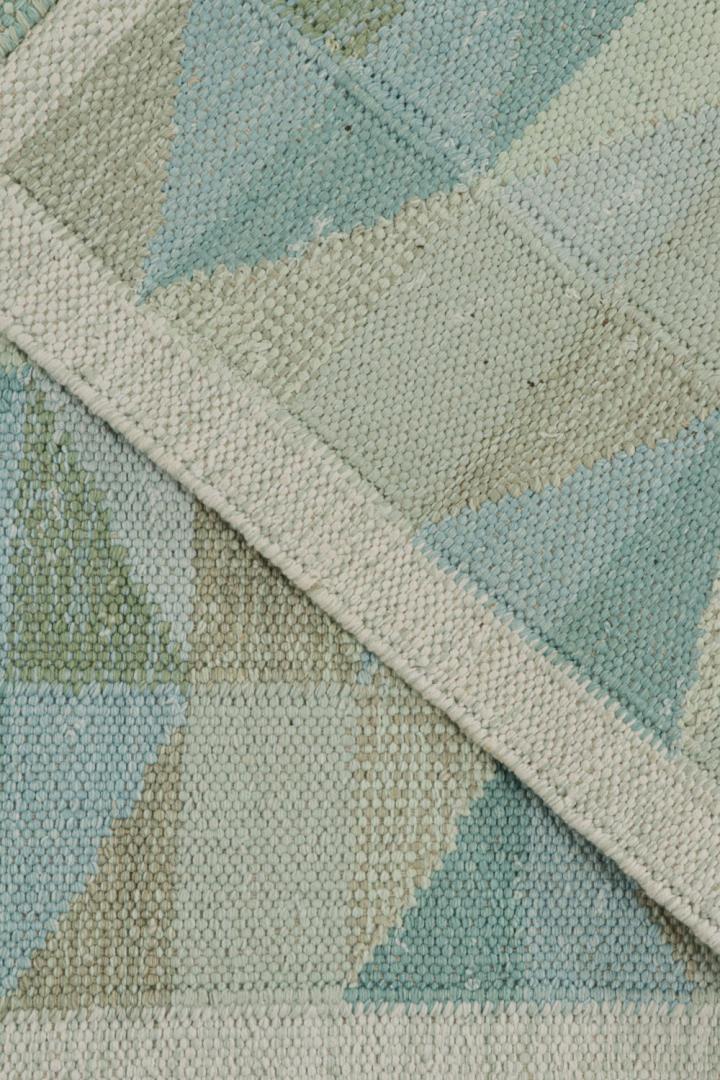 Custom Scandinavian Kilim Rug with Blue and Beige Geometric Patterns