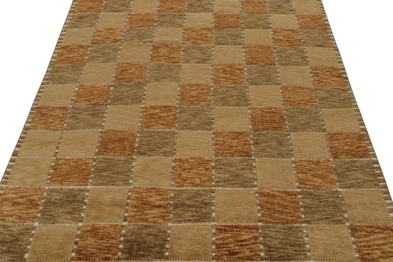 Scandinavian Rug with Brown Geometric Patterns