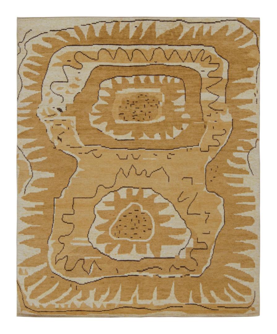 Rya Scandinavian Rug with Gold Geometric Patterns