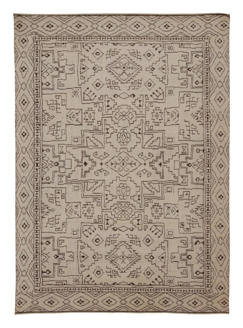 Beige-Brown Moroccan Rug with Geometric Patterns