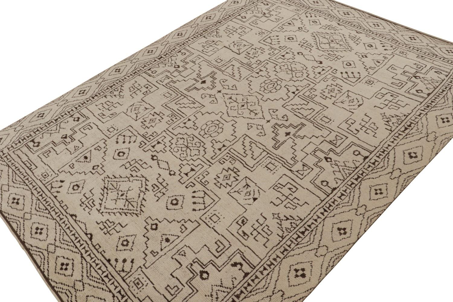 Beige-Brown Moroccan Rug with Geometric Patterns