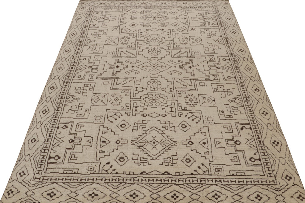 Beige-Brown Moroccan Rug with Geometric Patterns