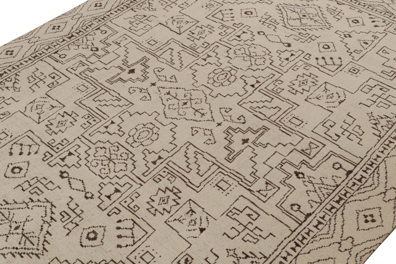 Beige-Brown Moroccan Rug with Geometric Patterns