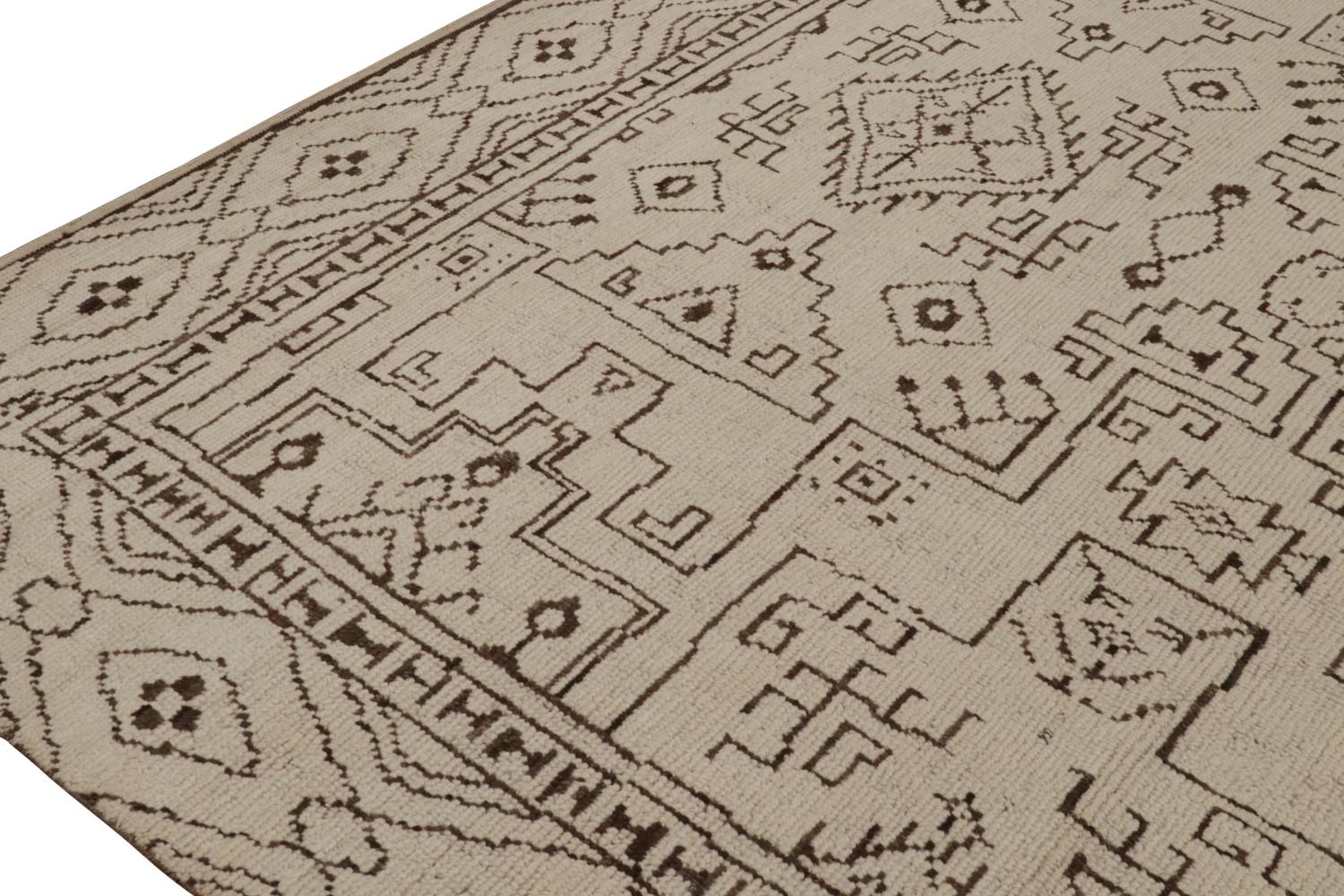 Beige-Brown Moroccan Rug with Geometric Patterns