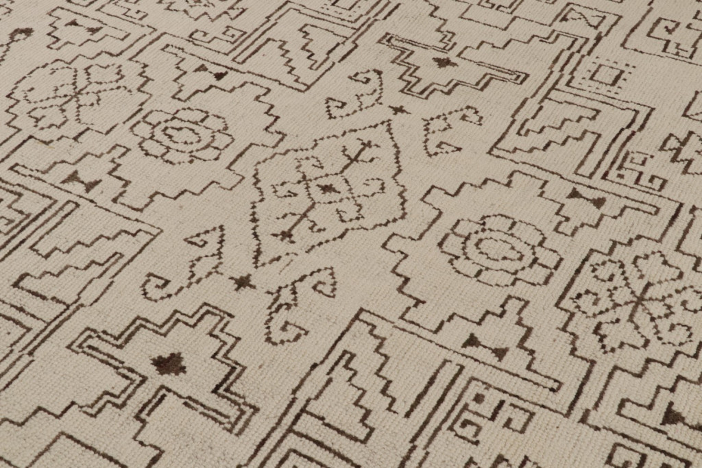 Beige-Brown Moroccan Rug with Geometric Patterns