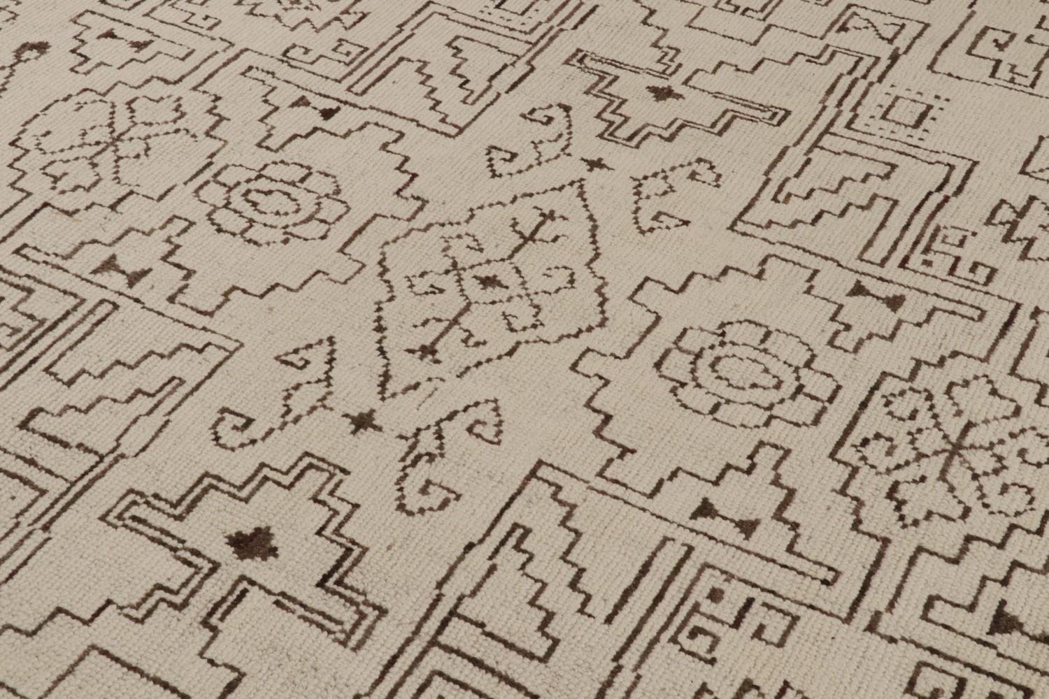 Beige-Brown Moroccan Rug with Geometric Patterns