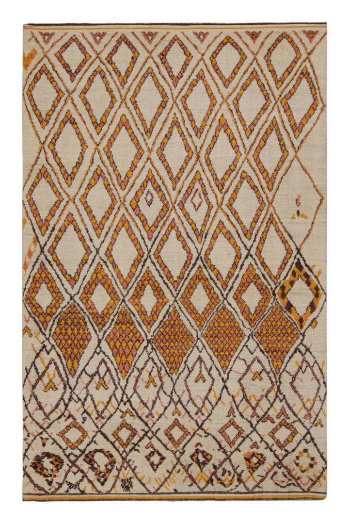 Moroccan Rug with Orange Geometric Patterns
