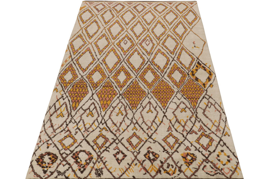 Moroccan Rug with Orange Geometric Patterns