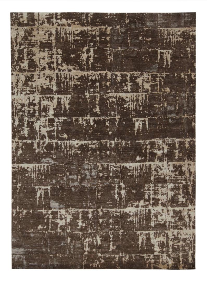 Brown Abstract Rug with Geometric Pattern