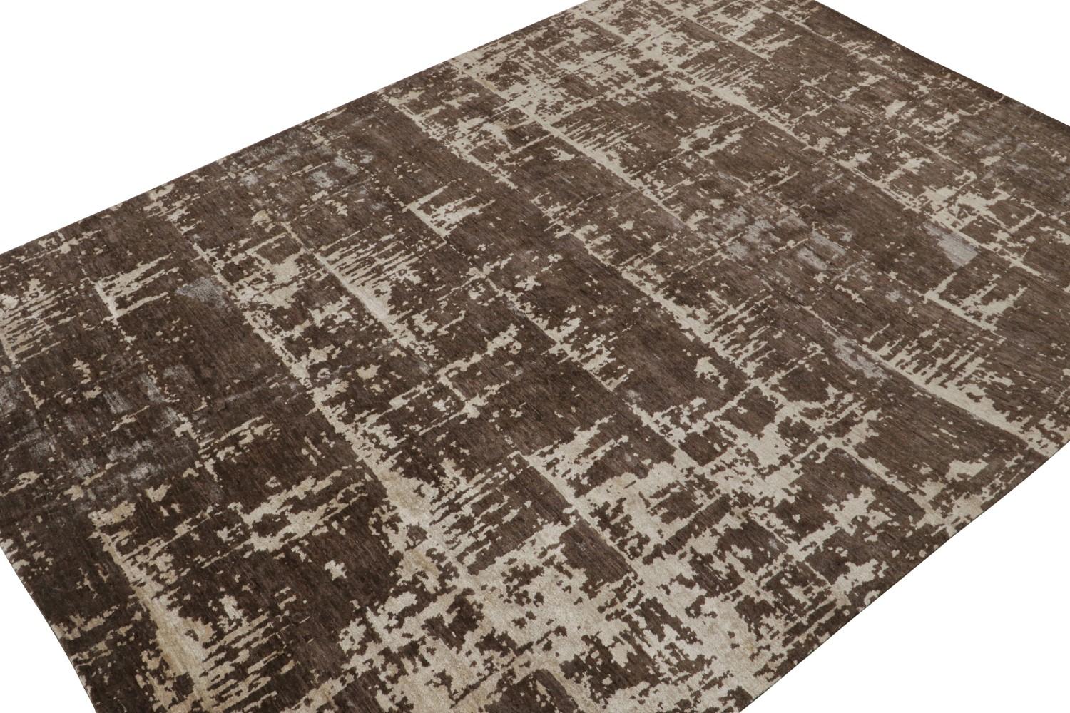 Brown Abstract Rug with Geometric Pattern
